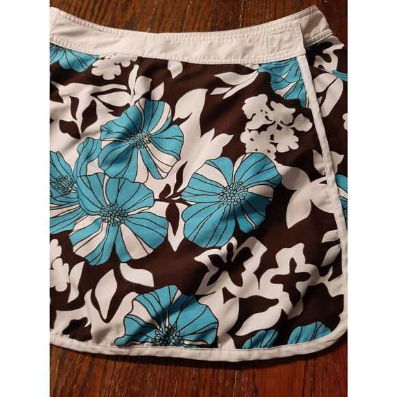 Medium St Johns Bay Bathing Suit Cover Up Reversable Aqua Blue Brown Off White - Picture 2 of 5